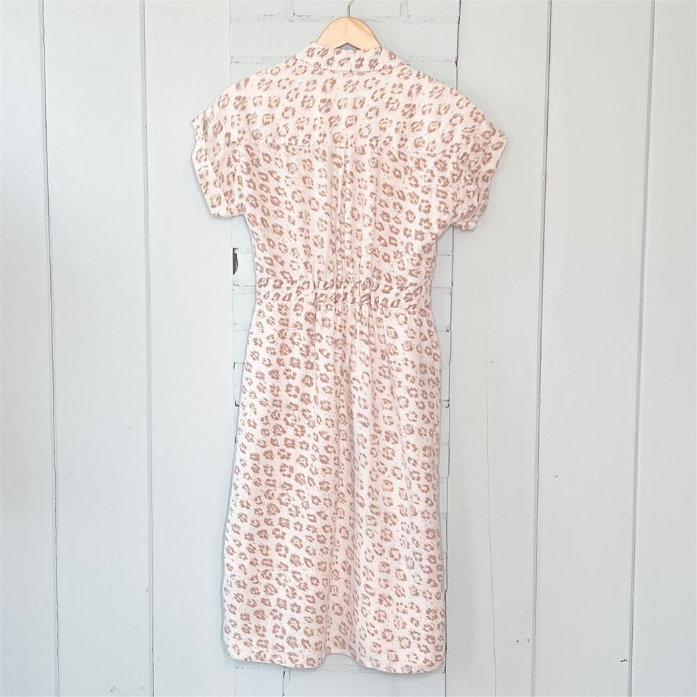 JOIE Coady Linen Midi Dress XS Leopard Print Tan Ivory - Picture 4 of 10